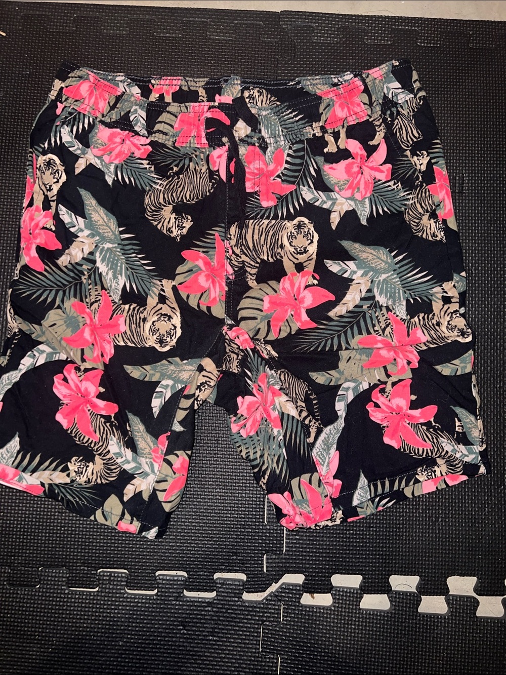 George Men’s Black Floral Tropical Shorts with Pink Flowers